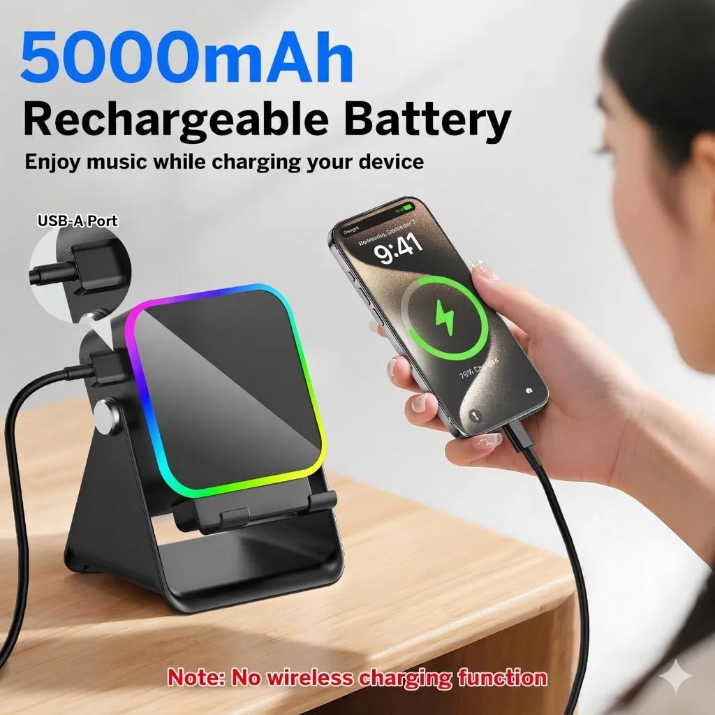 Boxa Bluetooth 5-în-1 RGB — Suport Telefon, Inductive Wireless, HIFI Surround