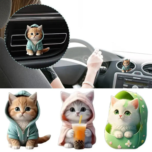 Odorizant Auto Pisicuță 2D — Clip Grila Ventilație, 3 Parfumuri
