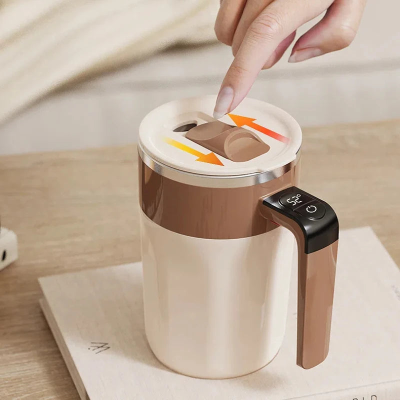 Cană Cafea Self-Stirring LED 400ml — Amestecare Magnetică, Display Temperatură