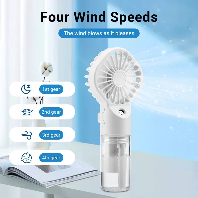 Mini Ventilator Portabil cu Spray de Apă — 4 Viteze, USB Reîncărcabil, Outdoor.