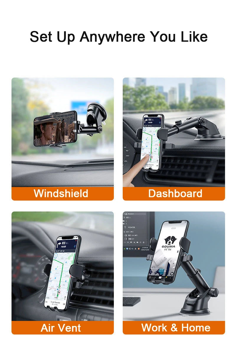 Suport Auto Universal pentru Telefon — Ventuza & Grila Ventilație