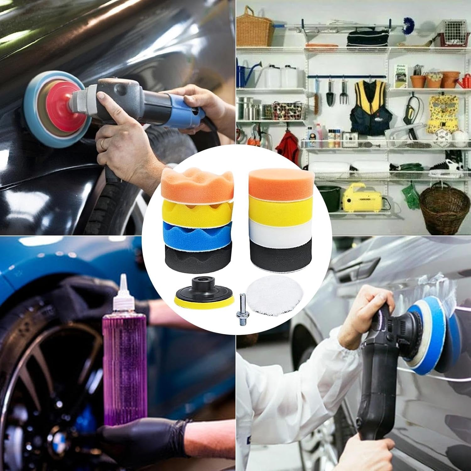 Car Polishing Pad Kit, Car Polishing Wheel with Drill, Sponge Polishing Pad Set, Wool Polishing Pads, Car Polishing Tools, Waxing Pad Kit, Sealing Glaze Pads, Drill Polishing Adapter, Auto Polishing