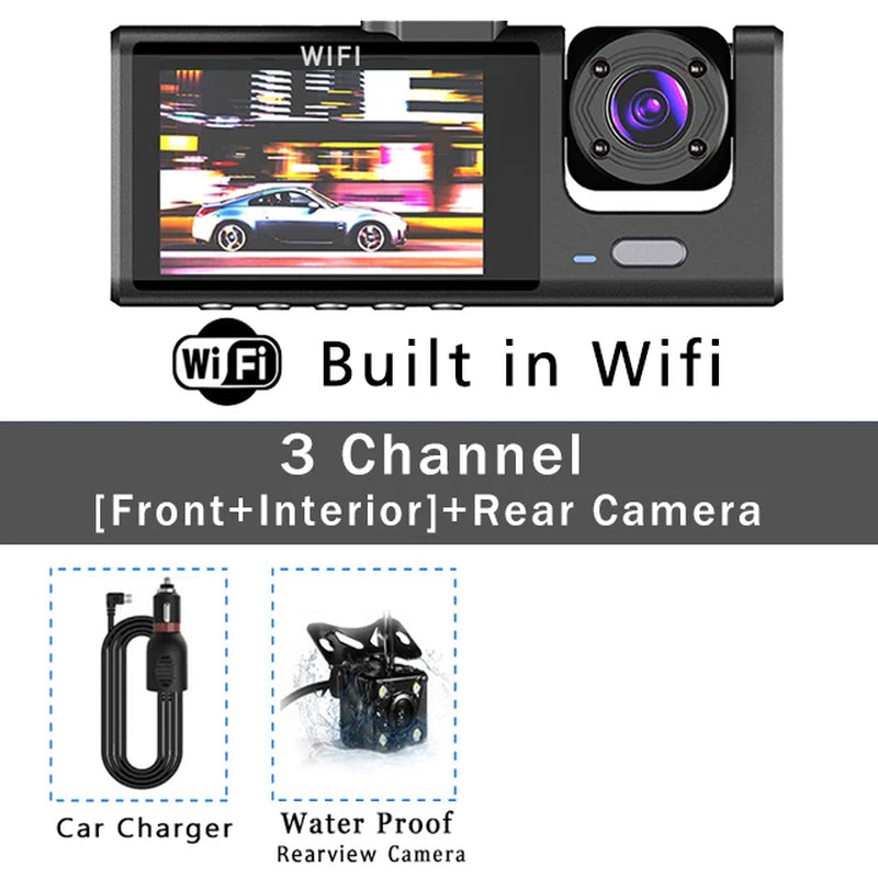 Wifi 3 Channel Car DVR Three Way Dash Cam inside Vehicle Camera Dvrs Recorder FHD 1080P Video Mini Registrator Dashcam Camcorder